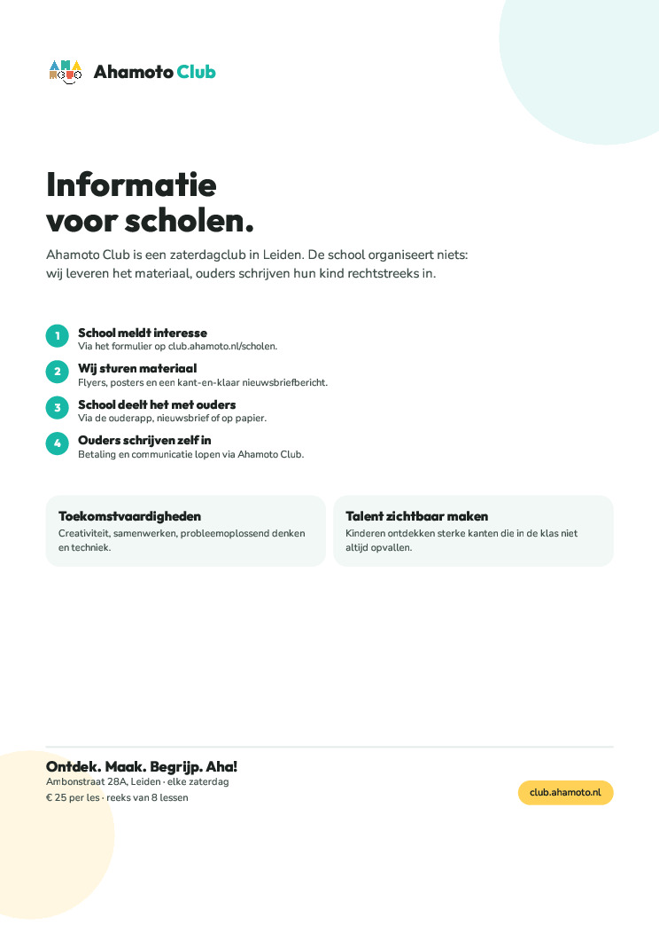 Voorbeeld van Informatie voor scholen