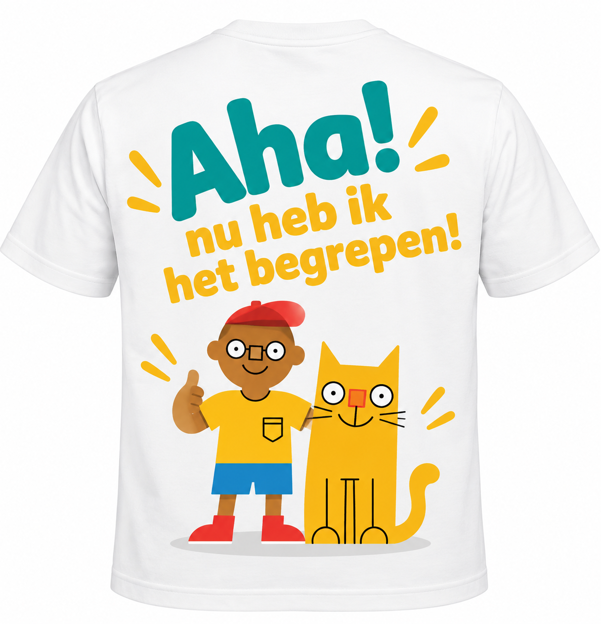 Ahamoto t-shirt achterkant met de tekst Aha! nu heb ik het begrepen